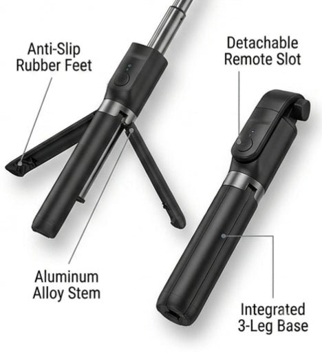 70cm Extendable 3 in 1 Selfie Stick Tripod with Bluetooth Remote Included and Rotatable