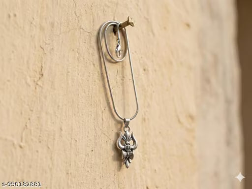 Round chain silver with trishul damru locket bhole Baba high quality product