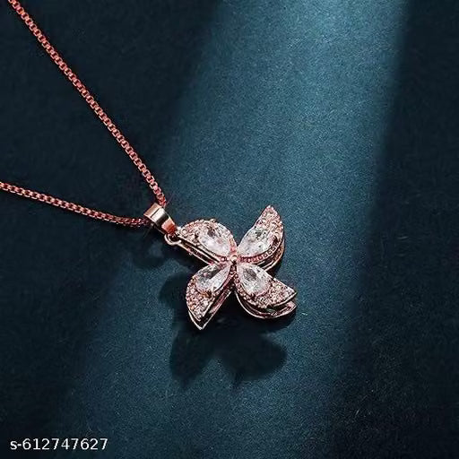 RARE1STUDIO Solitaire Pendant with Chain Rhodium Cubic Zirconia Sterling Rose Gold Pendant For Womens's & Girl's