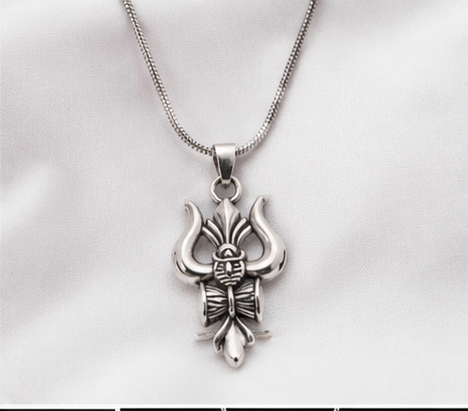 Round chain silver with trishul damru locket bhole Baba high quality product