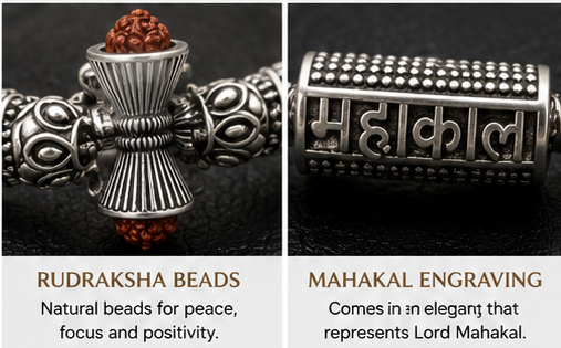Mahakal Evil Eye Kada Bracelet for Men | Stylish Rudraksha Silver Kada