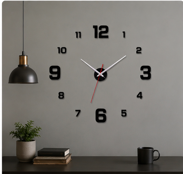 Large adjustable 3D Frameless Wall Clock Stickers DIY Wall Decoration for Living Room Bedroom Office (Black)