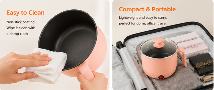 Electric Cooking Pot and Steamer 1.5L Multi Cooker with Concealed Base | Mini Noodle Maker Egg Boiler Vegetable Rice Cooker