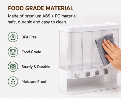 Wall-Mounted Dry Food Dispenser 6-Grid Cereal Dispensers Kitchen Food Storage Container, Grain For Kitchen, Home, Plastic