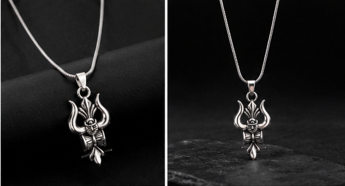 Round chain silver with trishul damru locket bhole Baba high quality product