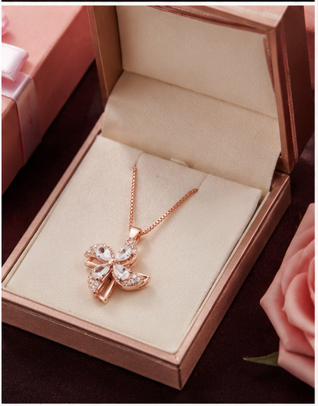 RARE1STUDIO Solitaire Pendant with Chain Rhodium Cubic Zirconia Sterling Rose Gold Pendant For Womens's & Girl's