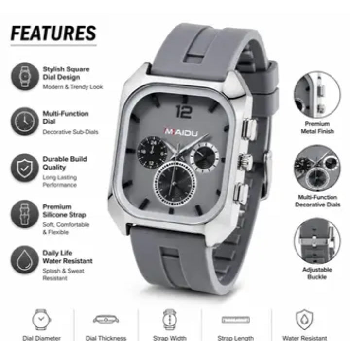 Premium square dial grey analog watch