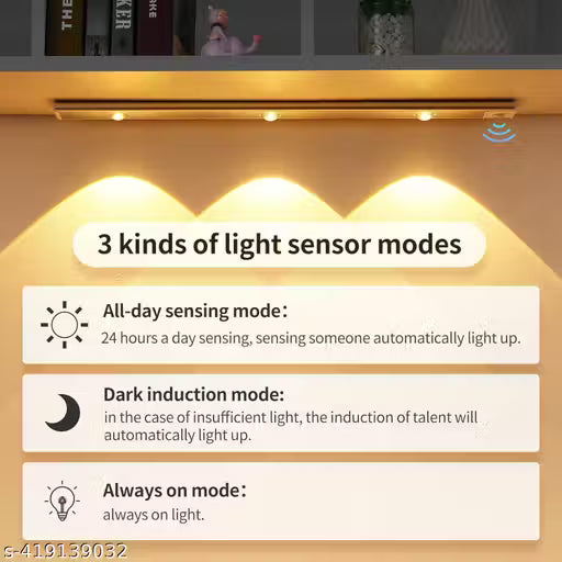 ABFASHION Under Cabinet Lights LED Motion Sensor Indoor, USB Rechargeable ,3 Light Modes Stepless Dimming Hill Light, 6500K Night Light for Closet Cabinet Kitchen Wardrobe (15.74in/40cm)