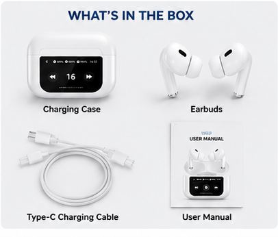 Apple Display Buds with Touch Screen Display with TWS ANC Noise Cancellation Bluetooth Headset