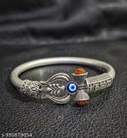 Mahakal Evil Eye Kada Bracelet for Men | Stylish Rudraksha Silver Kada