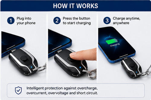 1500mah Key Chain Portable Chargers 10w Type c Output Outdoor Pocket Emergency Power Bank Type C