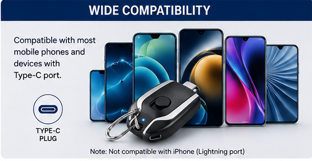 1500mah Key Chain Portable Chargers 10w Type c Output Outdoor Pocket Emergency Power Bank Type C
