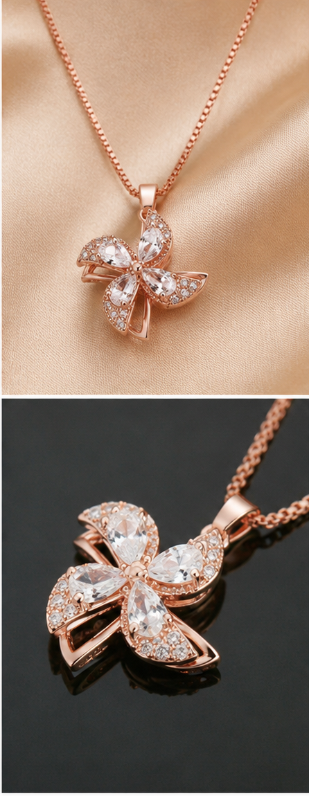 RARE1STUDIO Solitaire Pendant with Chain Rhodium Cubic Zirconia Sterling Rose Gold Pendant For Womens's & Girl's