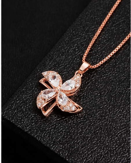 RARE1STUDIO Solitaire Pendant with Chain Rhodium Cubic Zirconia Sterling Rose Gold Pendant For Womens's & Girl's