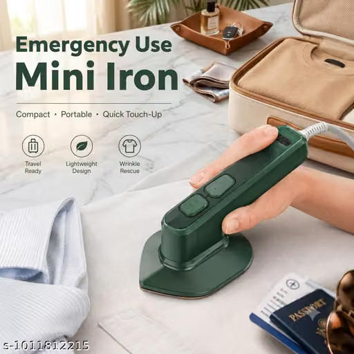 Mini Portable Steam Iron for Clothes | Dry Handheld Travel Iron | Fast Heating Wrinkle Remover | Compact Garment Iron for Home & Travel | Green | Pack of 1