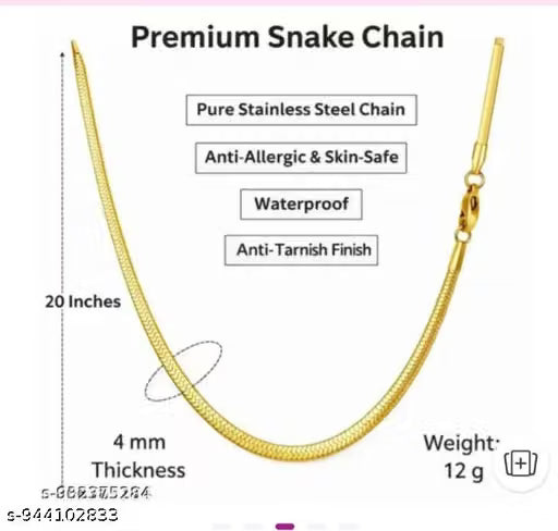gold chain for men, slim snake chain, mens stylish chain, flat gold chain