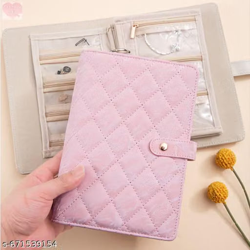 Travel Jewelry Case, Jewelry Organizer Box with Clear Zipper Velvet Jewelry Pouch Bag, PU Leather Jewelry Case, Gift for Women-Pink.