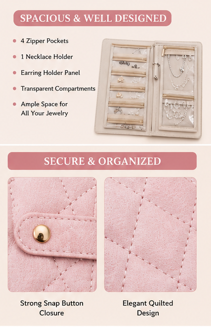 Travel Jewelry Case, Jewelry Organizer Box with Clear Zipper Velvet Jewelry Pouch Bag, PU Leather Jewelry Case, Gift for Women-Pink.