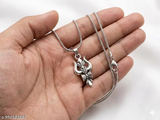 Round chain silver with trishul damru locket bhole Baba high quality product