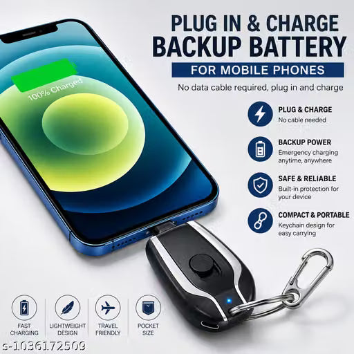 1500mah Key Chain Portable Chargers 10w Type c Output Outdoor Pocket Emergency Power Bank Type C