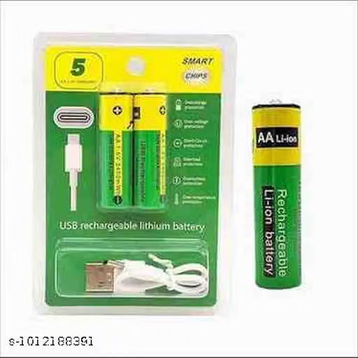 USB Rechargeable AA Batteries 3400mWh 1.5V Lithium Ion Battery with Type-C Charging Cable, Fast Charge AA Rechargeable Cell, 1000+ Cycles for Remote, Mouse, Camera (Pack of 1)