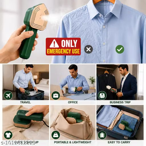 Mini Portable Steam Iron for Clothes | Dry Handheld Travel Iron | Fast Heating Wrinkle Remover | Compact Garment Iron for Home & Travel | Green | Pack of 1