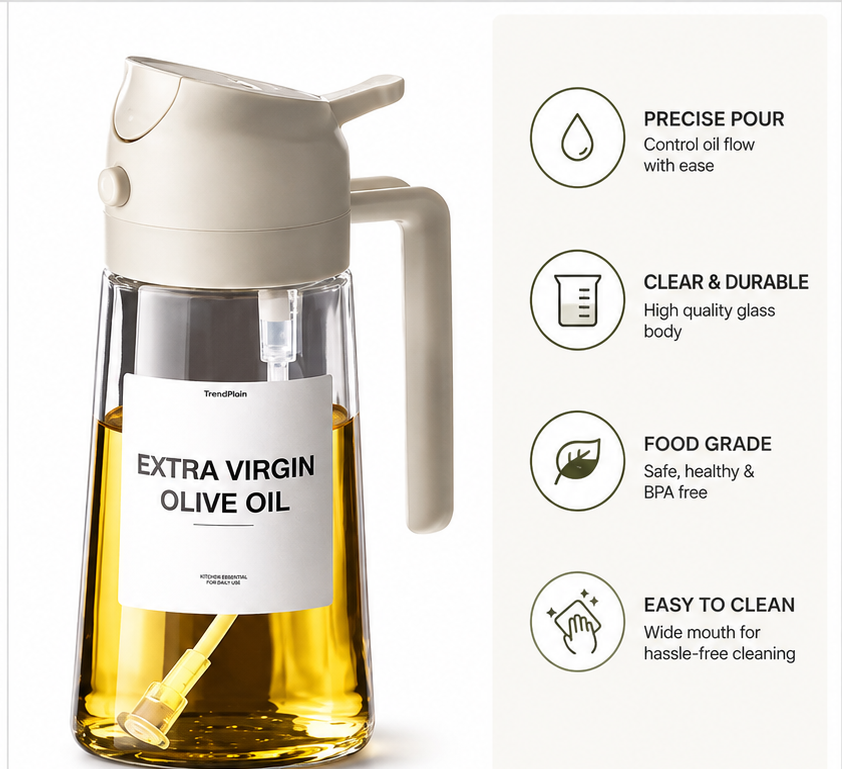 Spinfluencs 200ml Glass Oil Spray Dispenser for Cooking | Refillable Olive Oil Sprayer Mister for Fryer, BBQ, Salad & Frying | Food Grade Vinegar Sprinkler Bottle for Kitchen Use