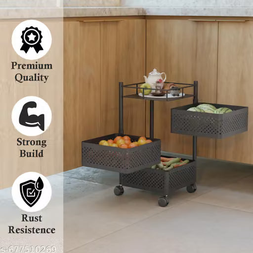 Nexanest Heavy Duty 3 Tier Kitchen Storage Trolley with Wheels/Multipurpos Organizer