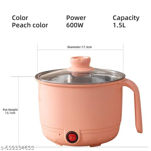 Electric Cooking Pot and Steamer 1.5L Multi Cooker with Concealed Base | Mini Noodle Maker Egg Boiler Vegetable Rice Cooker