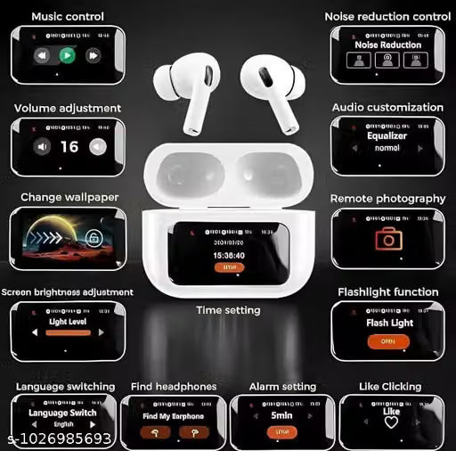 Apple Display Buds with Touch Screen Display with TWS ANC Noise Cancellation Bluetooth Headset