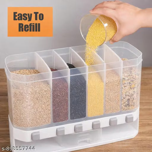 Wall-Mounted Dry Food Dispenser 6-Grid Cereal Dispensers Kitchen Food Storage Container, Grain For Kitchen, Home, Plastic