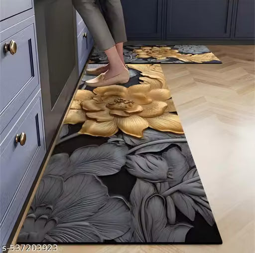Flower desing 2 Pcs Kitchen Mats - Waterproof Memory Foam Standing Desk Floor Mat Non Slip Kitchen Rugs, Comforrt Runner Rug Floor Mat Carpets for Kitchen Home Office, Sink & Laundry (118 * 38 cm, 58 * 38 cm, pack of 2 piece, multicolor)