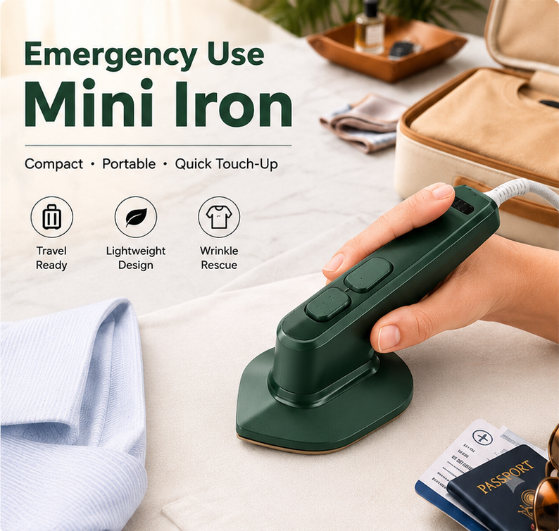 Mini Portable Steam Iron for Clothes | Dry Handheld Travel Iron | Fast Heating Wrinkle Remover | Compact Garment Iron for Home & Travel | Green | Pack of 1
