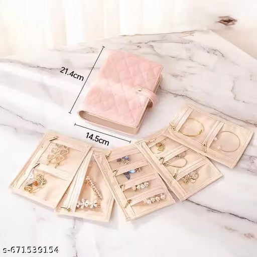 Travel Jewelry Case, Jewelry Organizer Box with Clear Zipper Velvet Jewelry Pouch Bag, PU Leather Jewelry Case, Gift for Women-Pink.