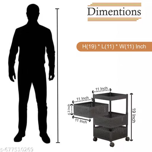 Nexanest Heavy Duty 3 Tier Kitchen Storage Trolley with Wheels/Multipurpos Organizer
