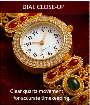 Luxury Gold Bracelet Watch for Women | Designer Ethnic Wrist Watch with Red & Green Stones | Traditional Indian Jewelry Watch | Festive & Wedding Wear Gift for Ladies
