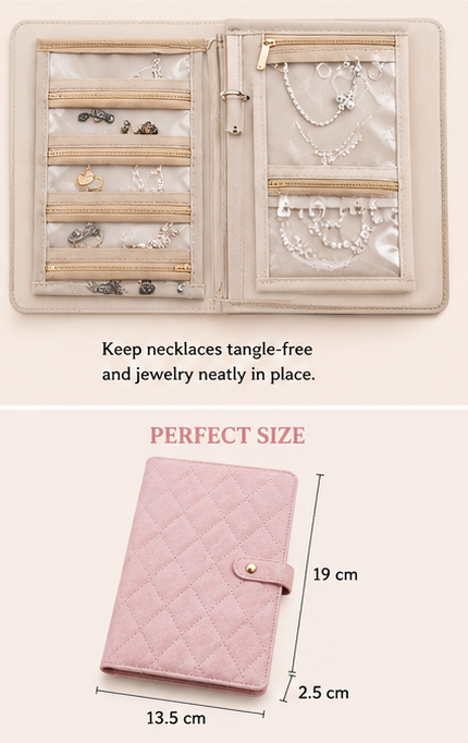 Travel Jewelry Case, Jewelry Organizer Box with Clear Zipper Velvet Jewelry Pouch Bag, PU Leather Jewelry Case, Gift for Women-Pink.