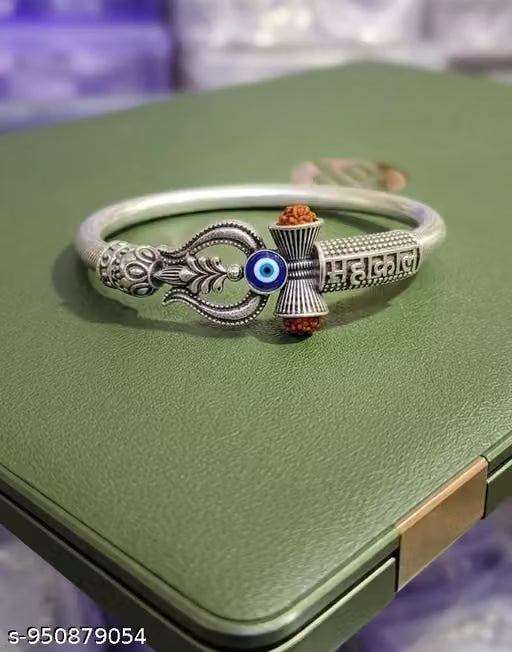 Mahakal Evil Eye Kada Bracelet for Men | Stylish Rudraksha Silver Kada