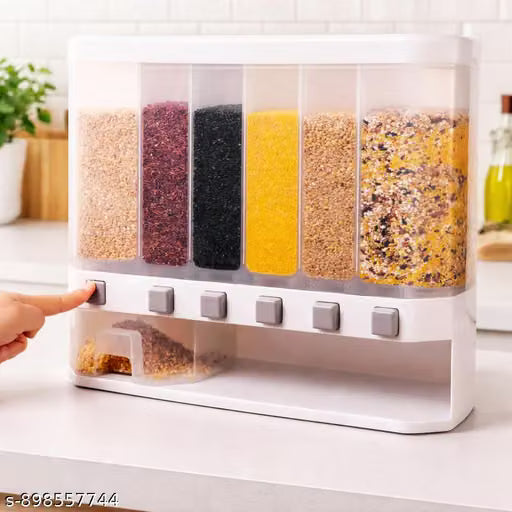 Wall-Mounted Dry Food Dispenser 6-Grid Cereal Dispensers Kitchen Food Storage Container, Grain For Kitchen, Home, Plastic
