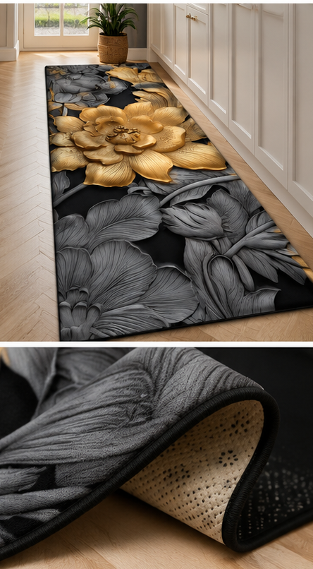 Flower desing 2 Pcs Kitchen Mats - Waterproof Memory Foam Standing Desk Floor Mat Non Slip Kitchen Rugs