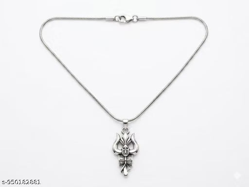 Round chain silver with trishul damru locket bhole Baba high quality product