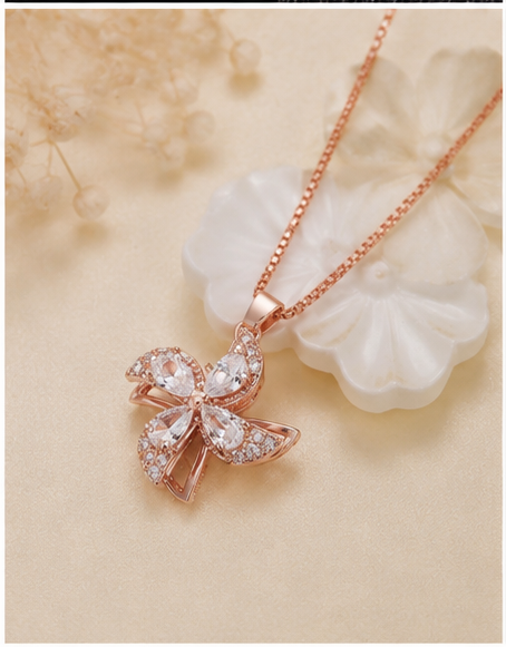 RARE1STUDIO Solitaire Pendant with Chain Rhodium Cubic Zirconia Sterling Rose Gold Pendant For Womens's & Girl's