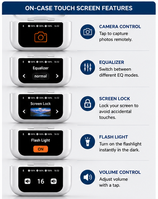 Apple Display Buds with Touch Screen Display with TWS ANC Noise Cancellation Bluetooth Headset